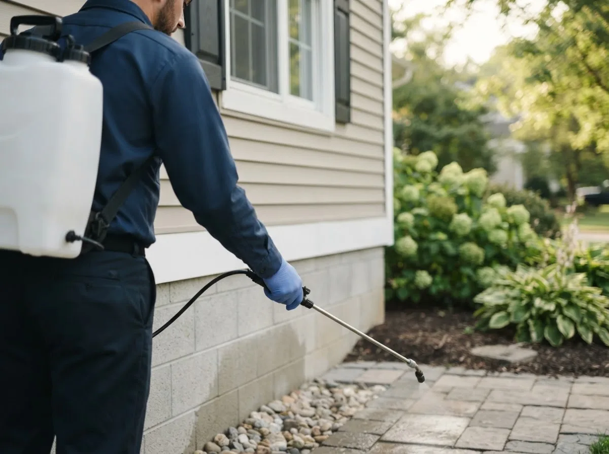 Pest control technician inspecting a home in Crown Point, IN